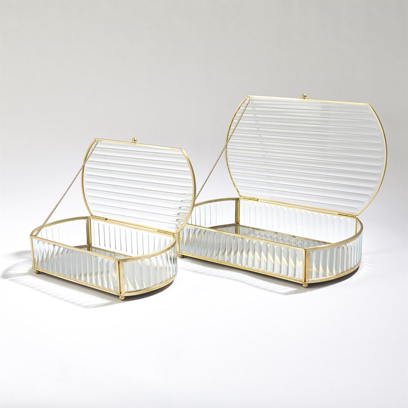 Boîte ovale en verre Reeded, H 2,75 po x l 9,25 po x P 5,5 po