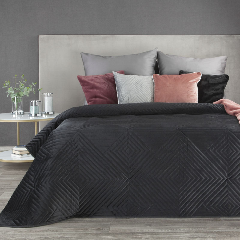 Garan Polyester Geometric Shapes Bedspread, 170 x 210 cm, Black
