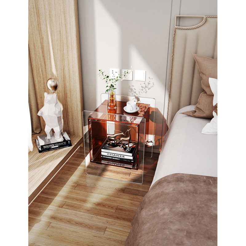 Samuelsson Acrylic Side Table, Nightstand Bedside Table, Brown