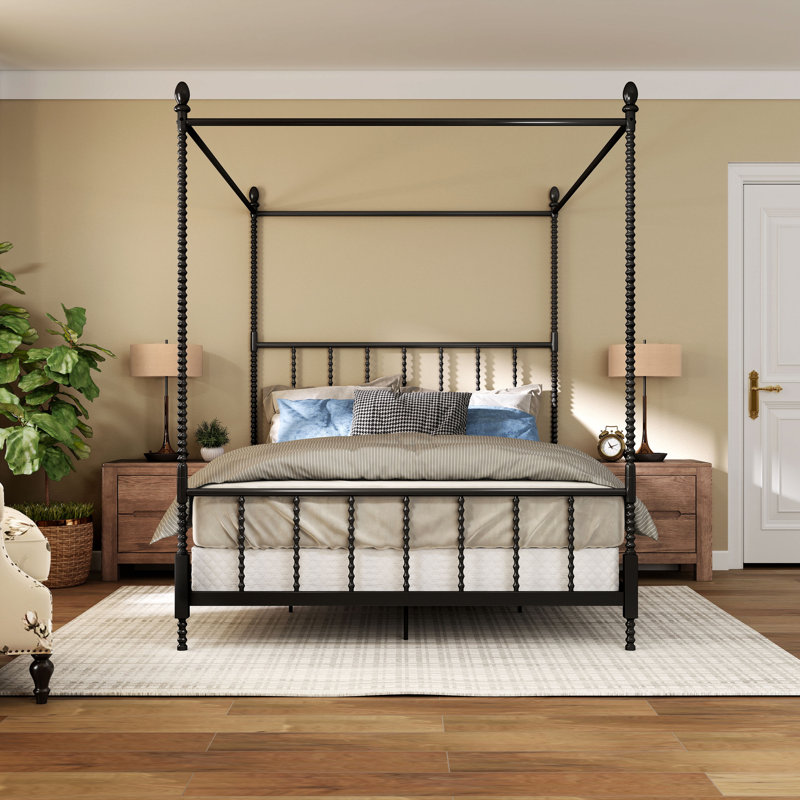Frankie Metal Canopy Bed, King, Black