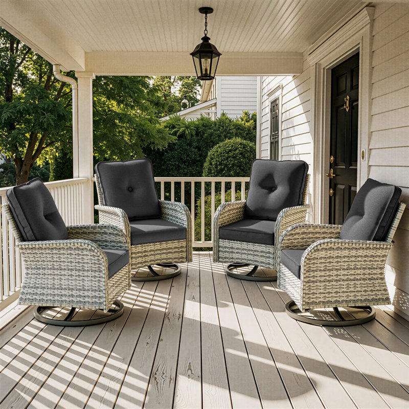 4-Piece Outdoor Wicker Swivel Rocking Chairs With Cushioned Seats, Black
