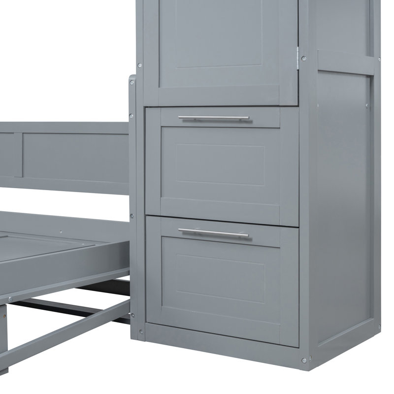 Lit avec garde-robe et tiroirs intégrés - grand, grand gris pour une maison