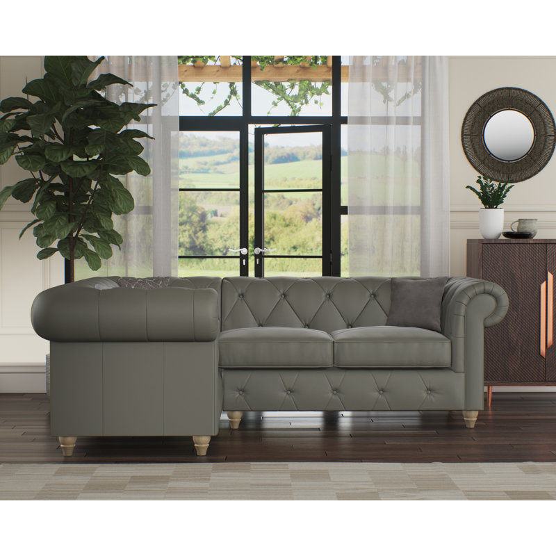 Melrose 3 Seater Leather Corner Sofa , Walnut, Left Hand Facing, Stone Grey