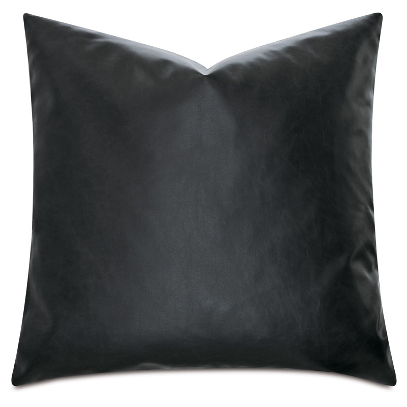 Housse de coussin décoratif en cuir Nevin, Encre, H 24 po x l 24 po