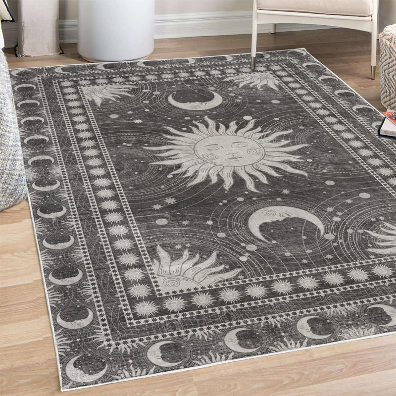 Manac Sun and Moon High Density Long Fiber Poly Threads Decorative Area Rug Carpet, Rectangle 4' x 5'5"