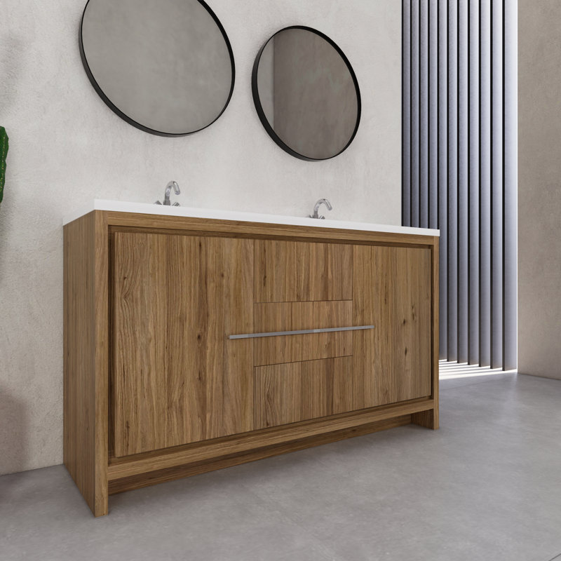 Eden 60" Double Sink Bathroom Vanity Set, Oak