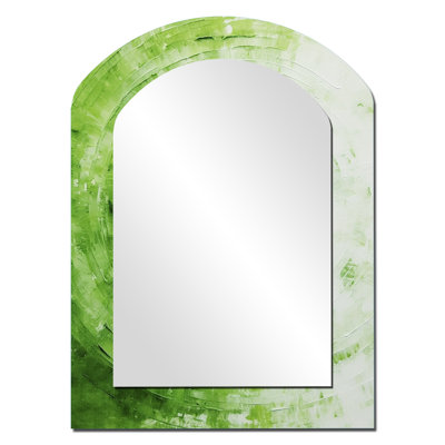 Green White Sage Spirals - Abstract Shapes Asymmetrical Large Mirror, Modern Arch Decorative Wall Mirror, Printed Metal Art