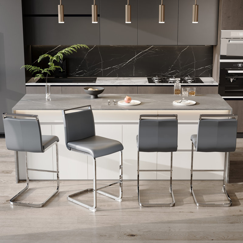 Tabouret de comptoir rembourré Mikale, 4, Gris