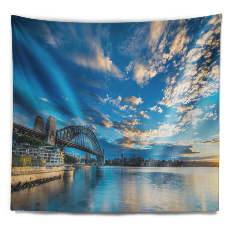 Tapisserie de mélange de mélange de soleil de sydney harbor avec accessoires suspendus en polyester mer mer de mer