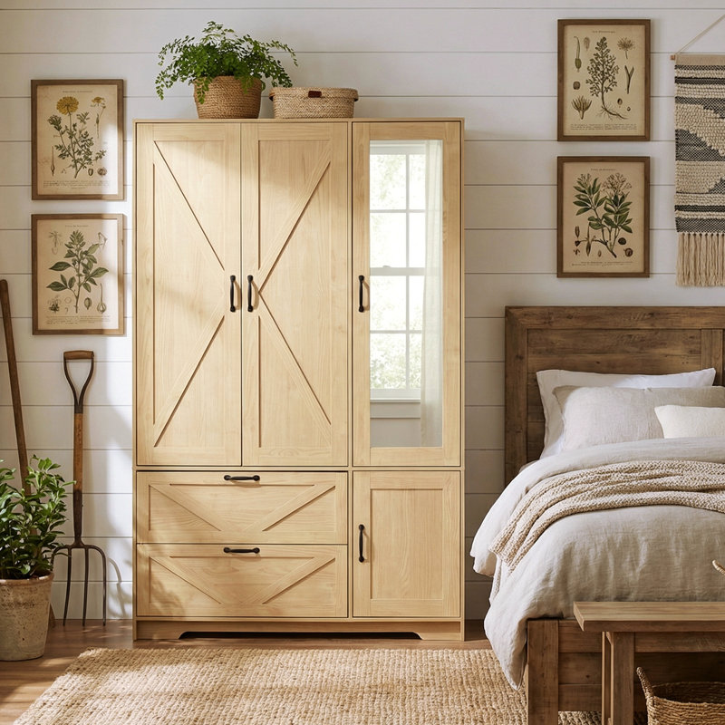 Garde-robe moderne à 4 portes Alora avec miroir et détecteur de mouvement Alora