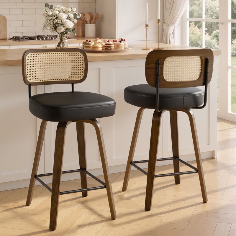 Tabouret de bar et de comptoir pivotant Lucania, Noir, Tabouret de bar (siège d'une hauteur de 29 po), Brun