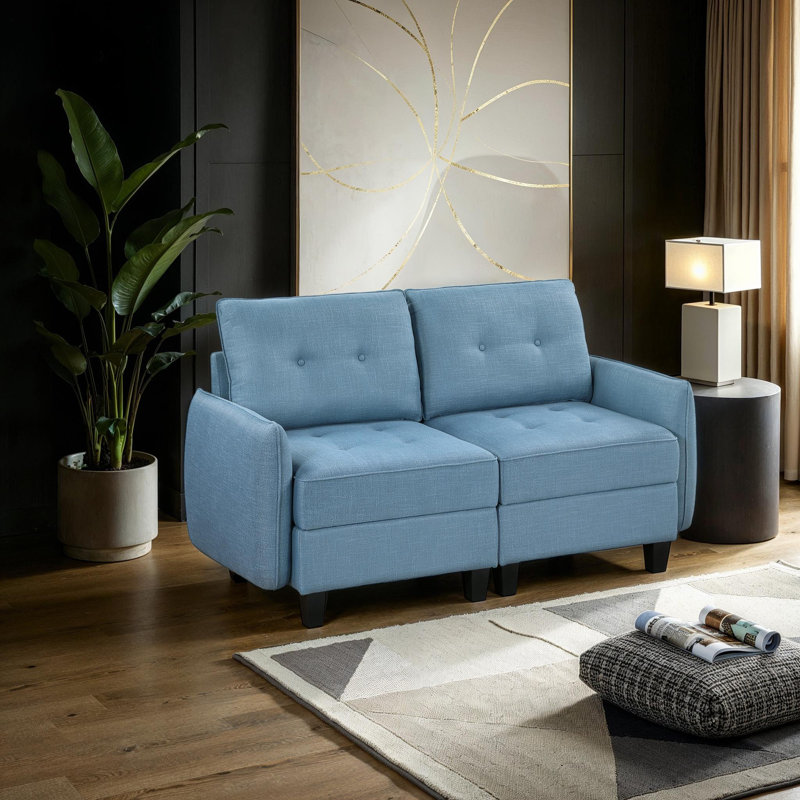Causeuse moderne de style Mid-Century de 60 po Veline avec rangement dissimulé sous le siège, tissu texturé et capitonnage élégant