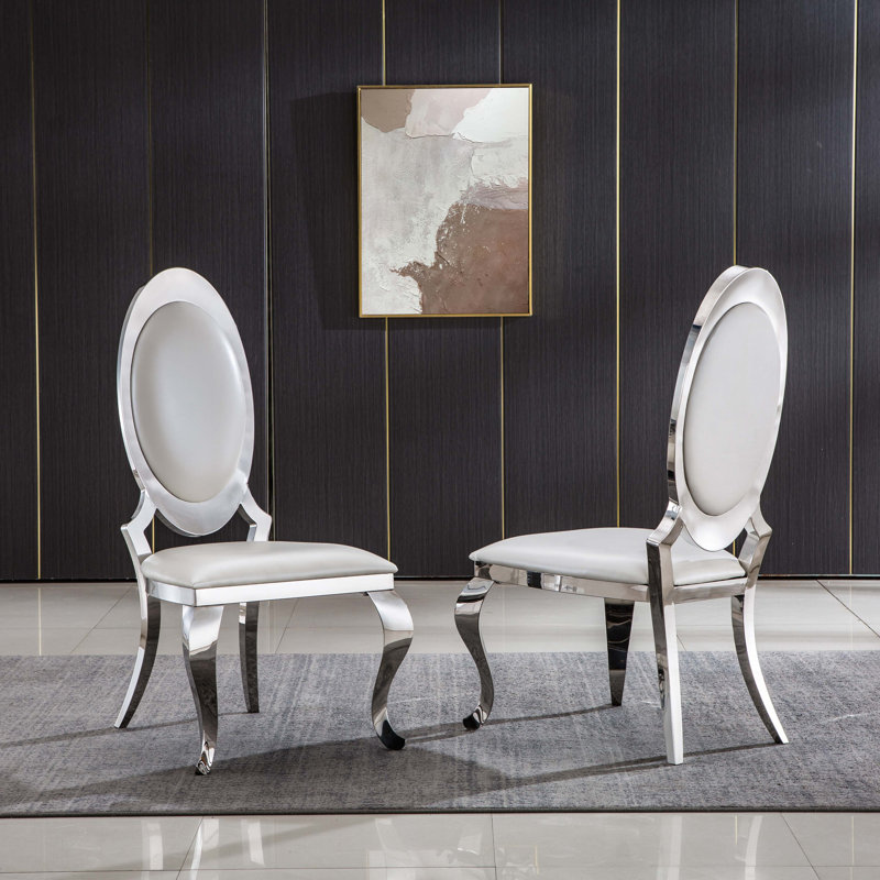 Ensemble de 2 chaises de salle à manger rembourrées, Argent argent, Blanc