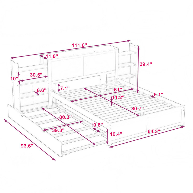 Grand lit plateforme avec rangement gigogne simple Meurig