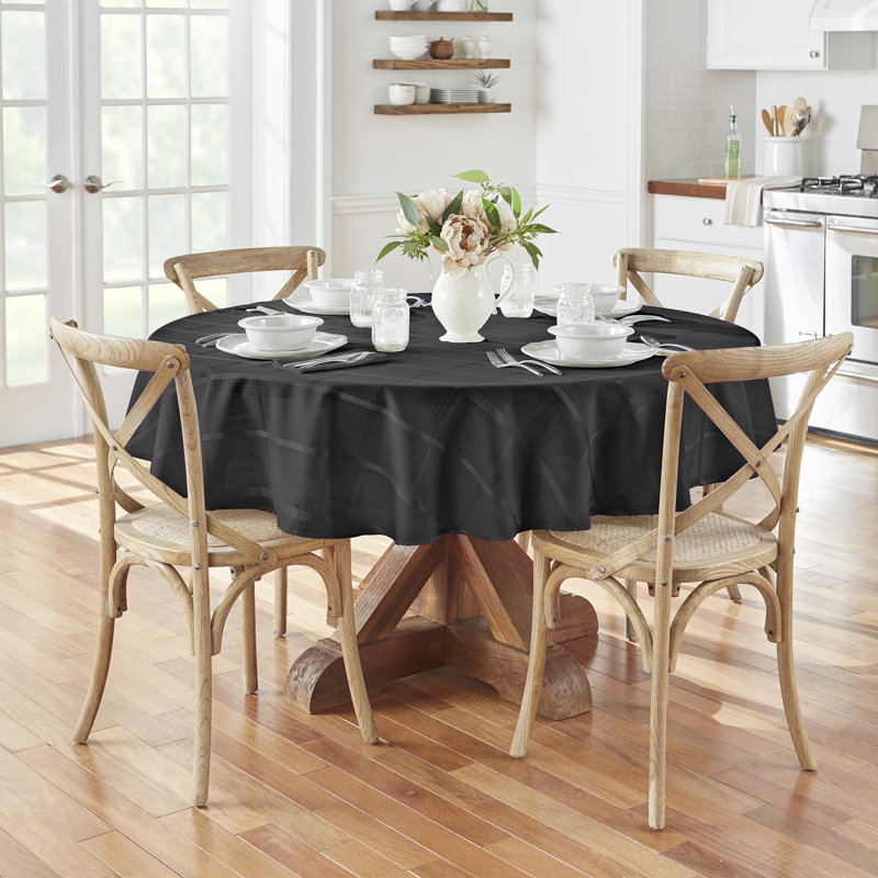 Ramiro Elegance Plaid Jacquard Round Tablecloth, 70" L x 70" W Round, Black