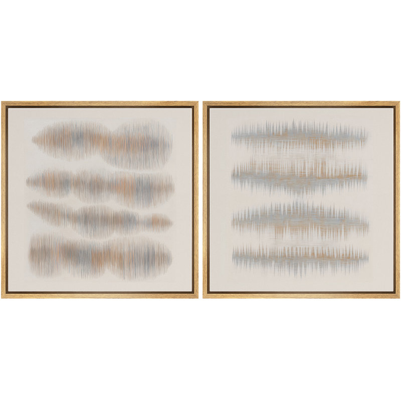 «Neutral Abstract Line Composition Modern Minimal Art Duo», art mural encadré, œuvre d'art 2 pièces, Naturel
