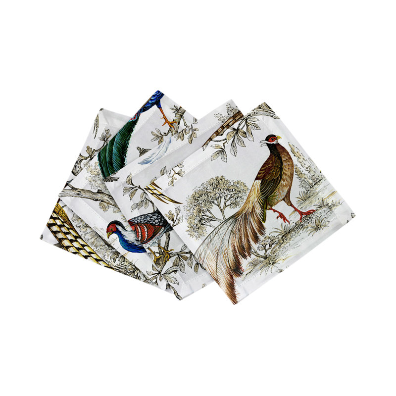 Pheasant Fall Sauvage Cotton Sateen Cocktail Napkins, White