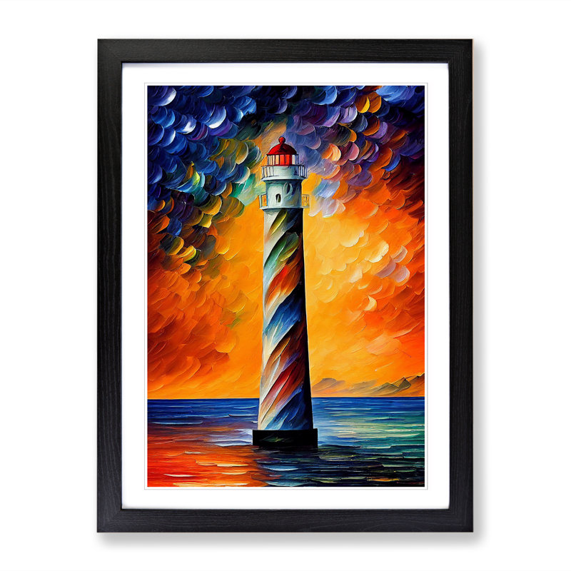 Lighthouse Painted Art Vol.1 - Picture Frame Print, Black, 64cm H x 46cm W x 2cm D