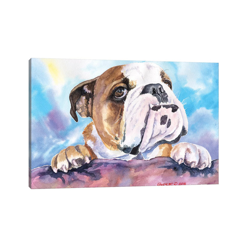 «Bulldog Cute» par George Dyachenko - peinture sur toile tendue, H 12 po x l 18 po x 1,5 po