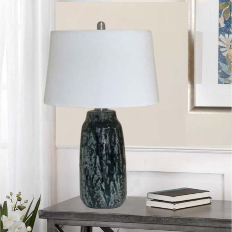 Hand Thrown Pottery Table Lamp, Dark Green