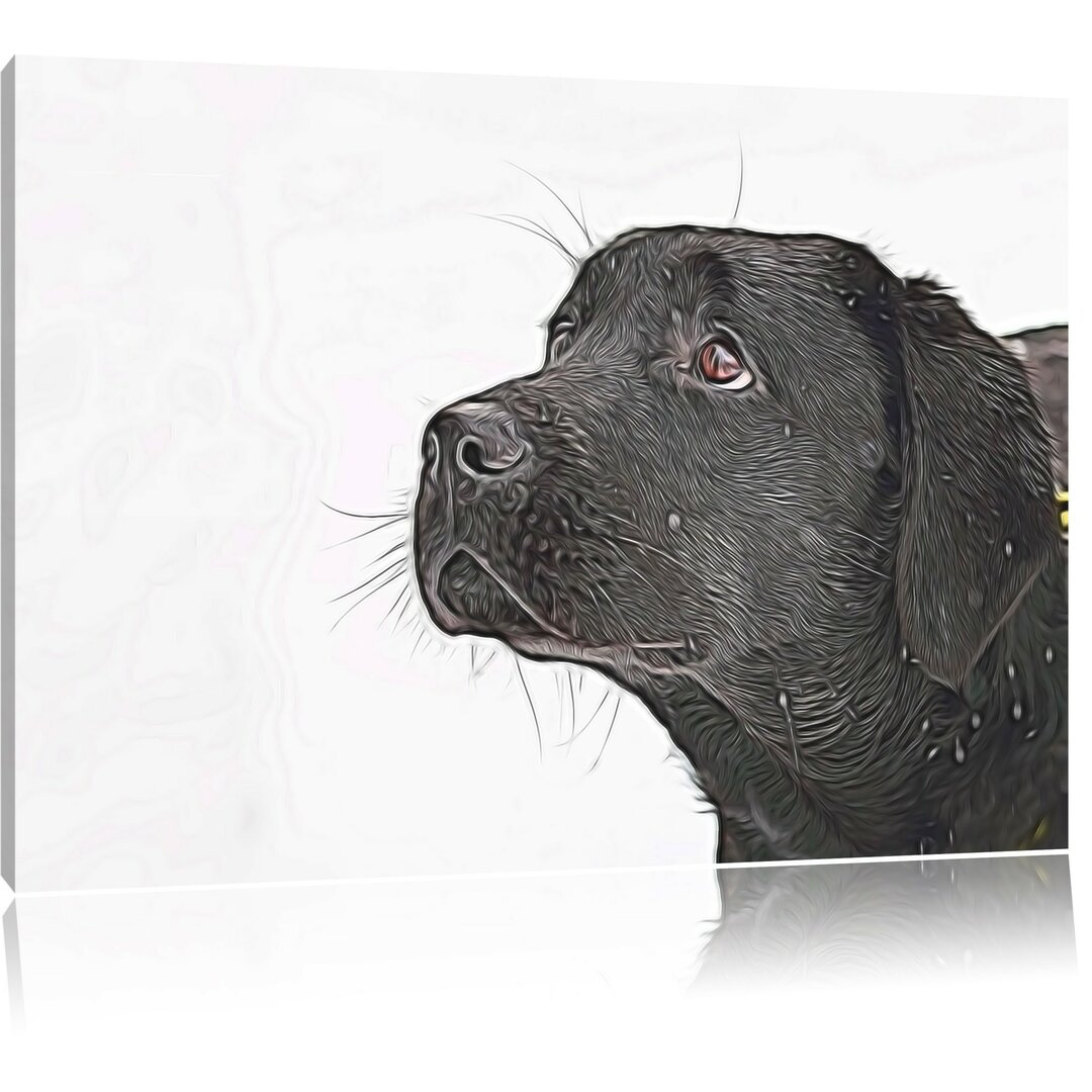 Schwarzer Labrador im Schnee Fotokunstdruck auf Leinwand