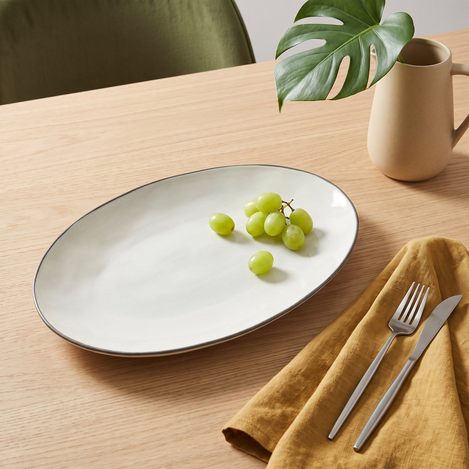 Stacked Organic Oval Platter, Beige