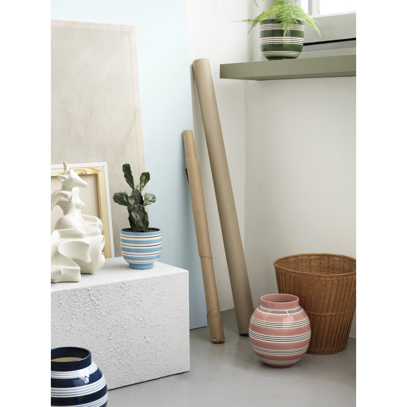Omaggio Nuovo Ceramic Pot Planter, Green/White, 5.5" H x 5.9" W x 5.9" D