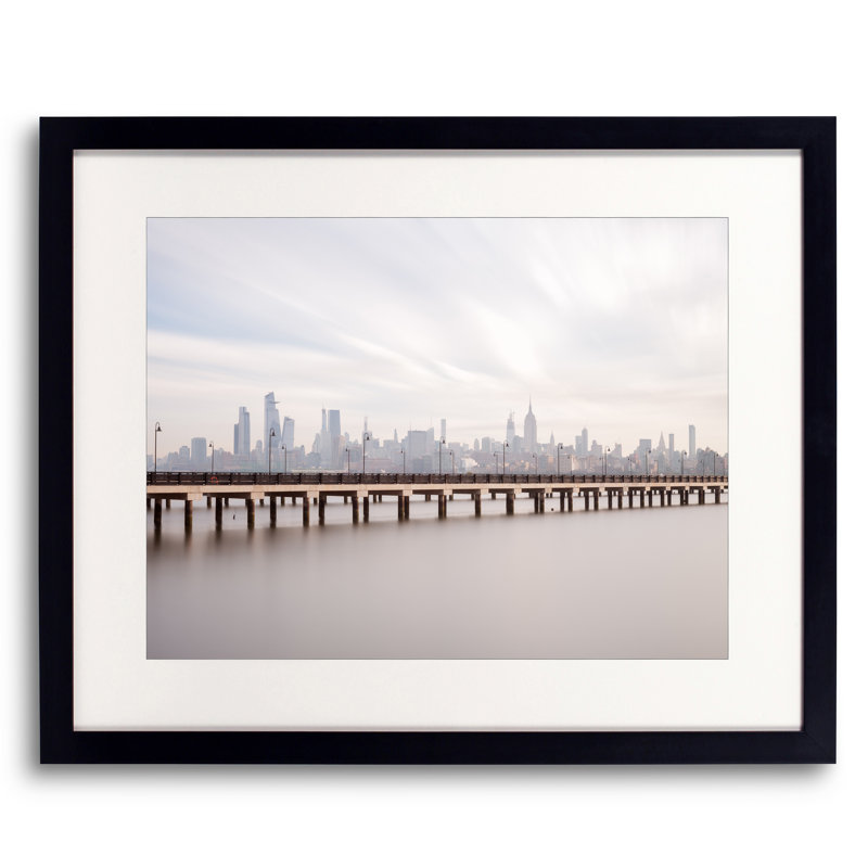 Skyline New York With Pier Print by Frank Peters, Black Framed Paper, White, 20" H x 16" W