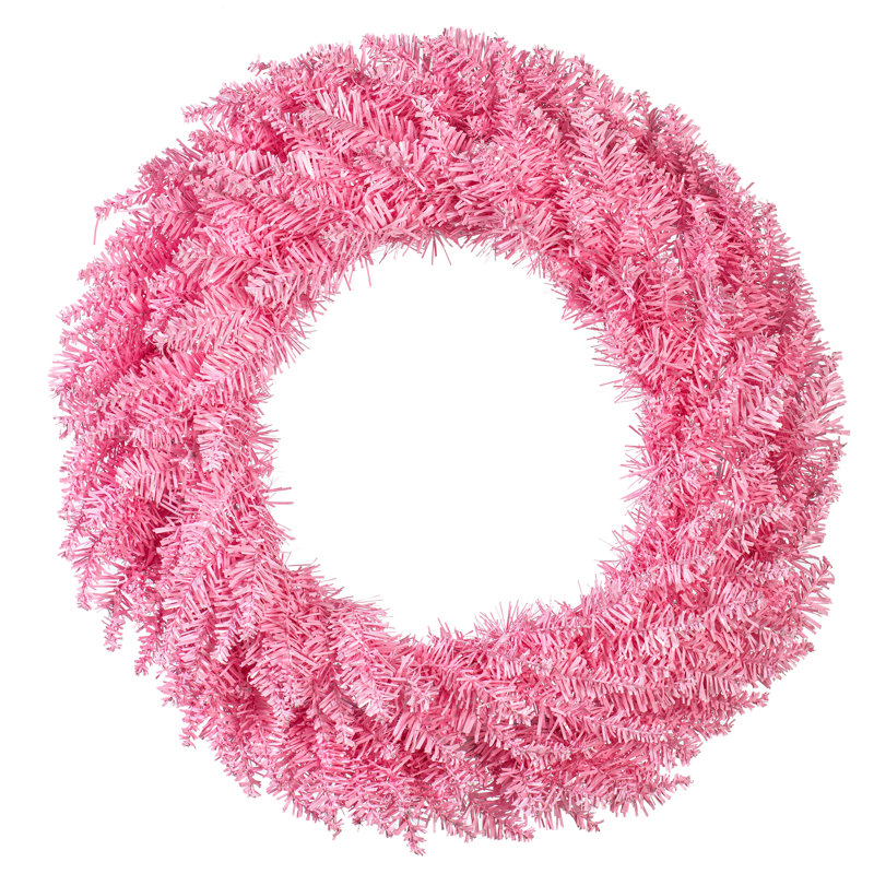 Couronne de Noël artificielle en PVC, H 24 po x l 24 po x P 3 po, Rose