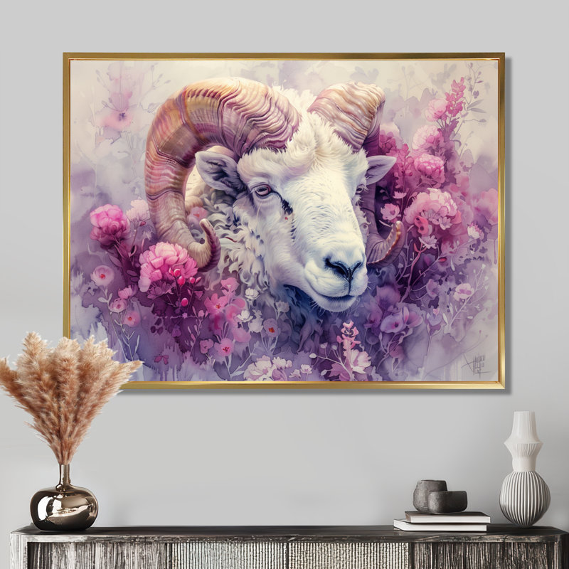 Impression d'art mural mauve, blanc, Astrology Aries Ascension, Black Floater Framed, H 34 po x l 44 po