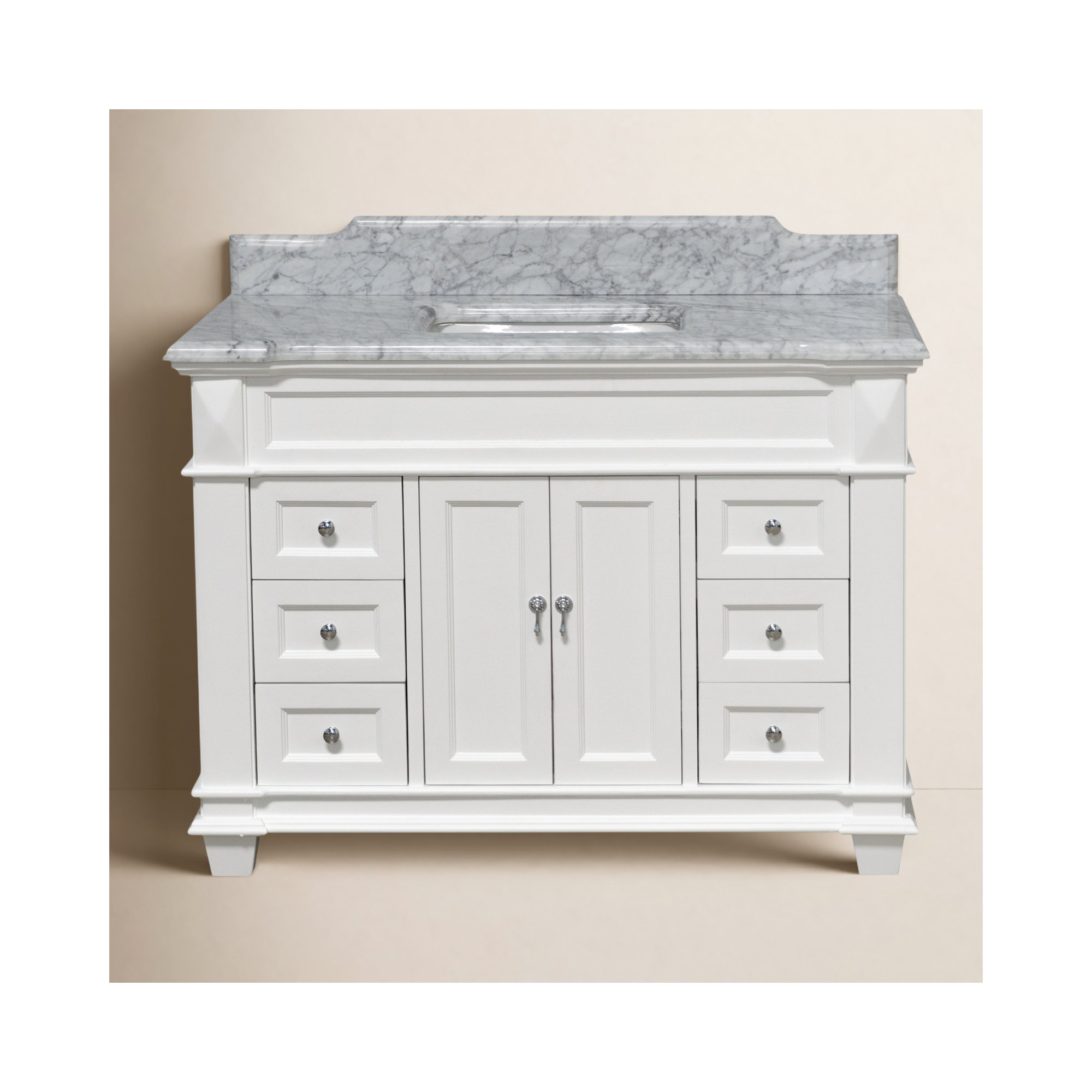 Ensa 48'' Single Bathroom Vanity, White, Carrara Marble