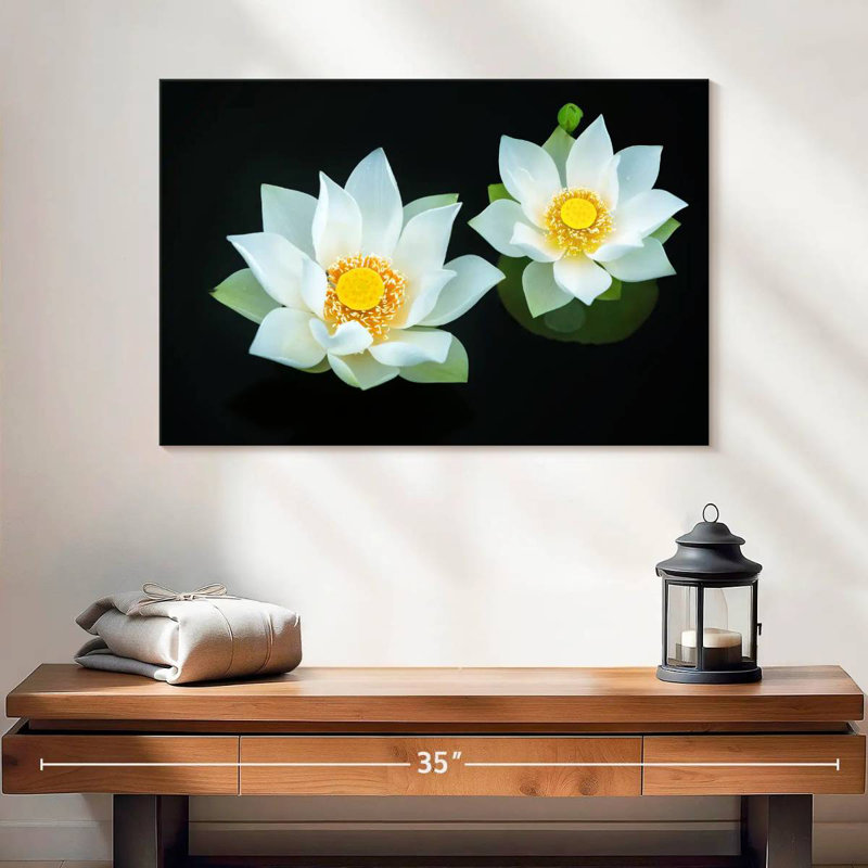 Harnek Lotuses On Black, 24" H x 36" W