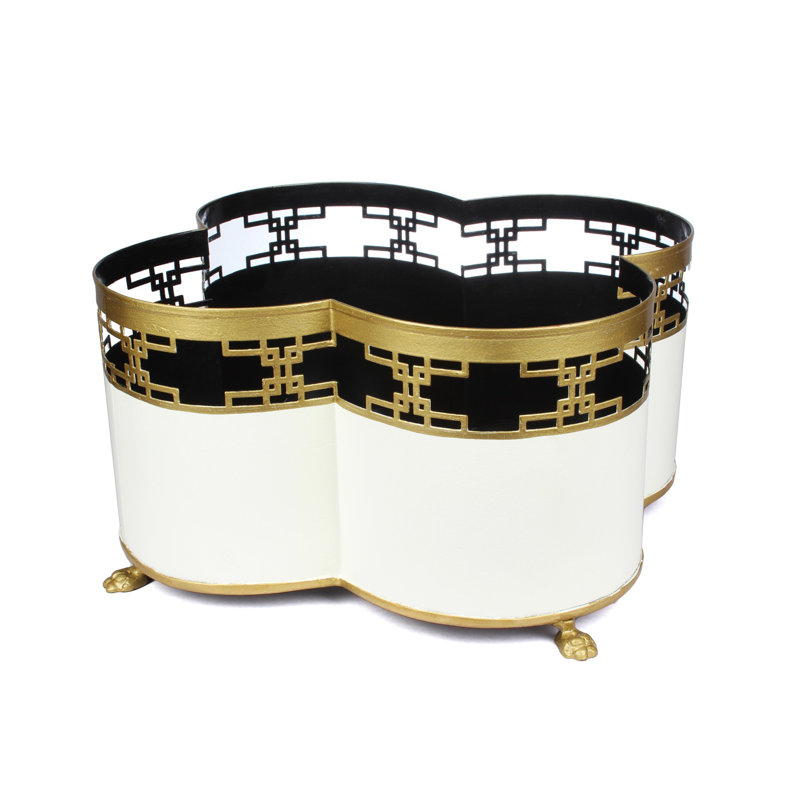 Phares Handmade Metal Pot Planter, Ivory/Gold