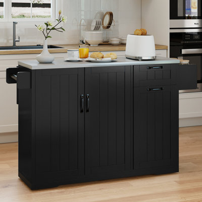 Rolling Mobile Kitchen Island With Stainless Steel Counter Top & Drop Leaf by Ebern Designs