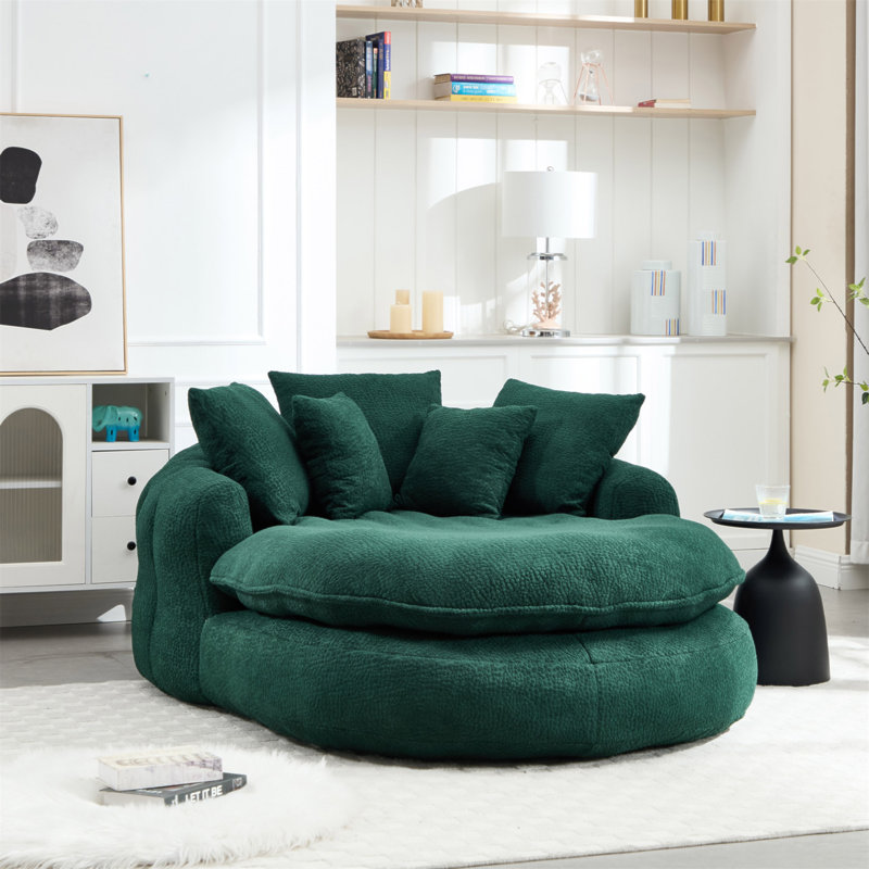 Canapé surdimensionné ovale rembourré à billes, canapé paresseux avec 3 grands coussins et 2 petits coussins, dossier enveloppant pour adultes, canapé à billes en chenille