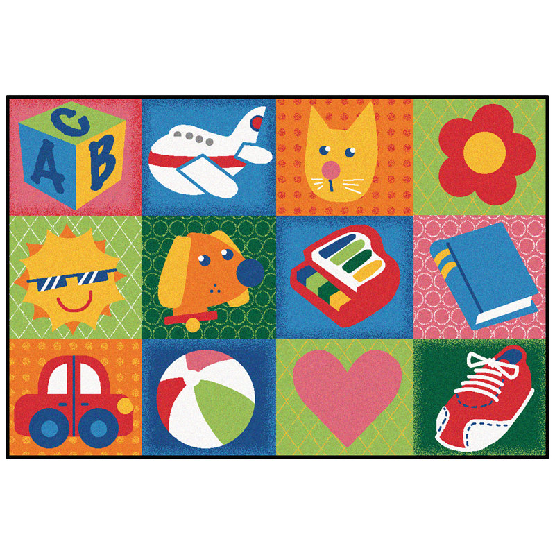 Tapis touffeté vert, jaune et rouge KID $ Value, Rectangle 4 pi x 6 pi
