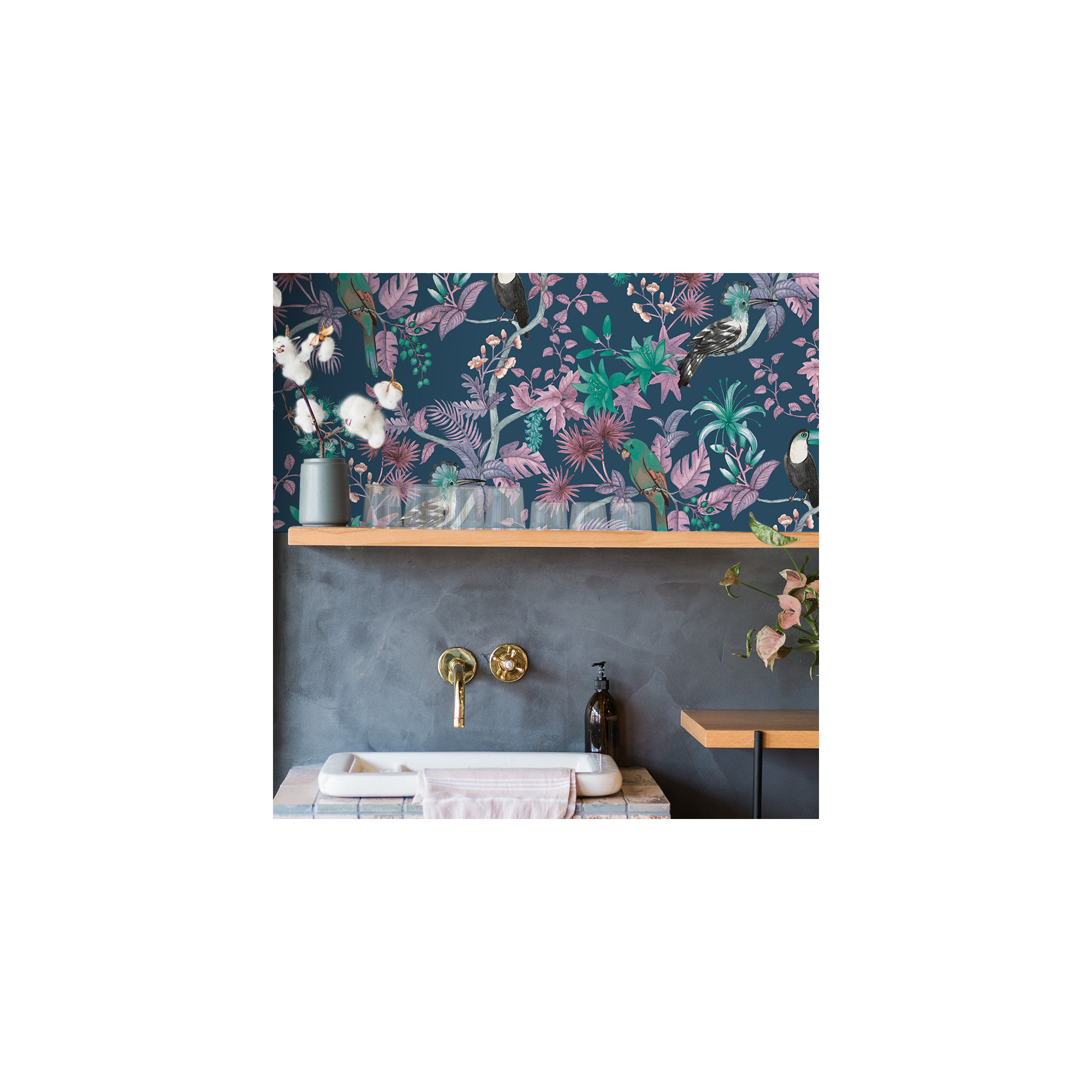 Birds of Paradise Peel and Stick Wallpaper, Blue