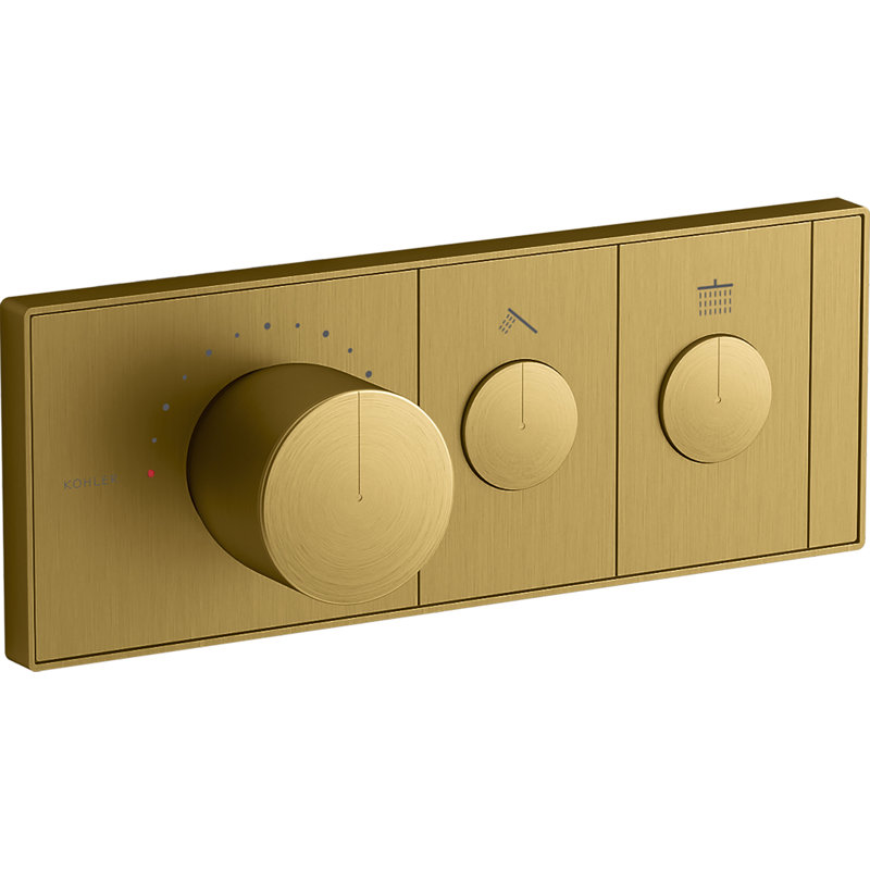 Panneau de commande de valve thermostatique à deux prises Anthem avec boutons-poussoirs encastrés, Or