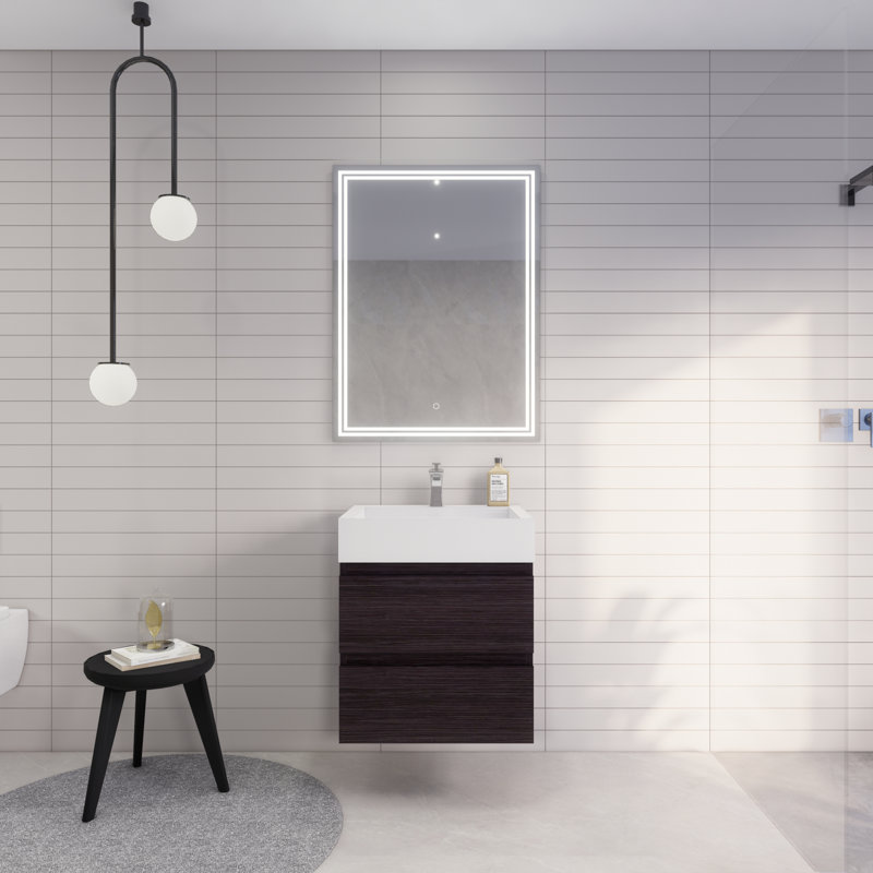 Babajide Bathroom Vanity with Acrylic Top, Dark Gray/Oak