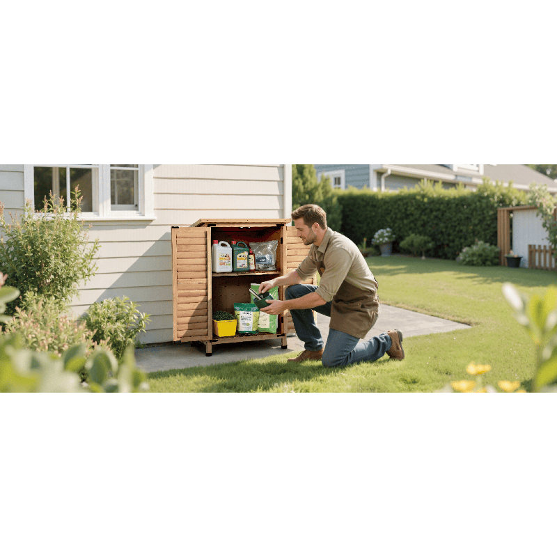 2.05 ft W x 1.5 ft D Outdoor Wood Tool Shed, Garden Wooden Tool Cabinet with Double Doors, Natural