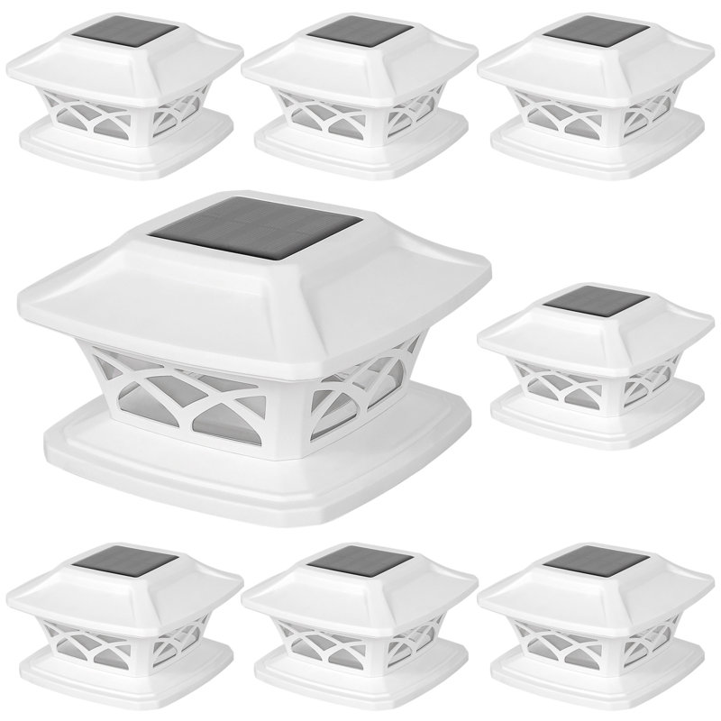 Low Voltage Solar Powered Integrated LED Fence Post Cap Light 5 In. X 5 In. with Base Adapter Included Pack