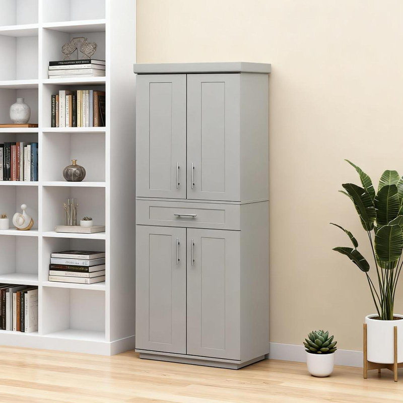Armoire autoportante moderne Kitchen Pantry, Gris