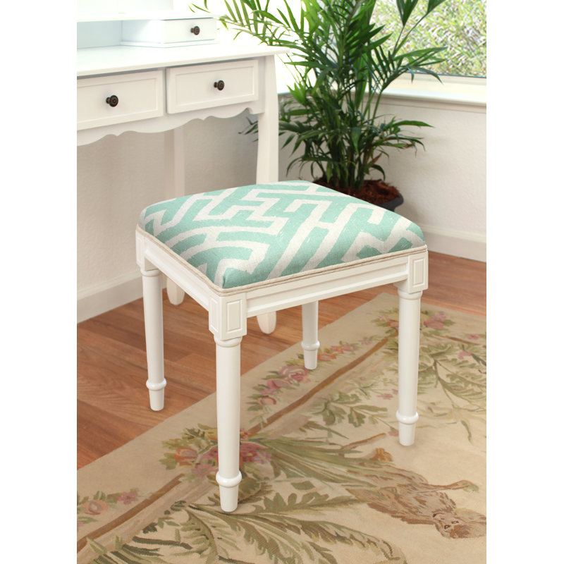 Azocar Solid Wood Accent Stool, White/Aqua