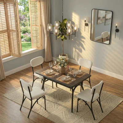 Ensemble de salle à manger 5 pièces Modern - plateau de table rectangulaire en marbre, étagère de rangement, 4 fauteuils bouclés rembourrés, meubles de cuisine et de salle à manger peu encombrants pour petits appartements - d'inspiration incolore + noir