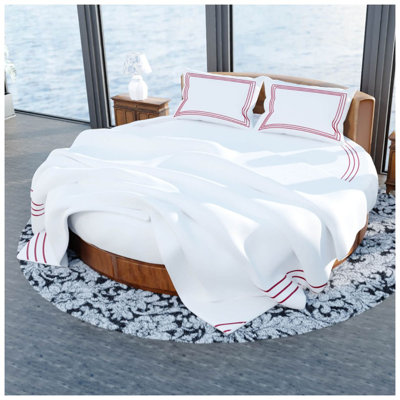 400TC Cotton Triple Embroidery Sateen Solid Round Duvet Cover Set