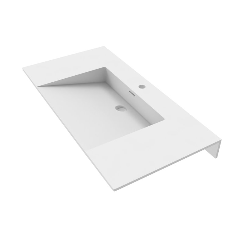 CastelloUSA Vanish 36" White Solid Surface Rectangular Wall Mount Bathroom Sink with Overflow