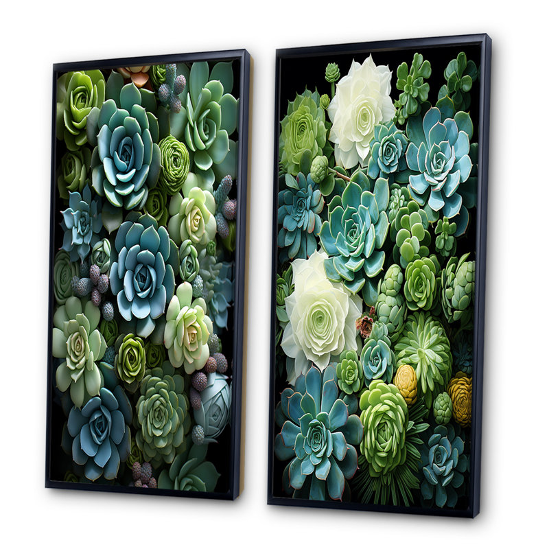 «Green Succulents Serenity Garden», 2 pièces, H 40 po x l 40 po, Cadre noir