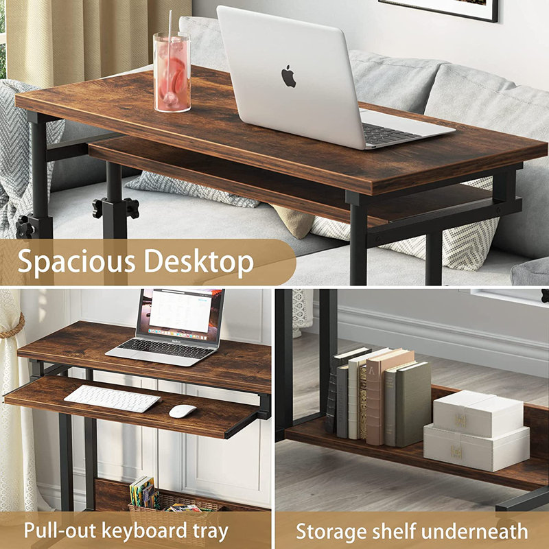 Deperte Adjustable Metal Base Standing Desk, Brown/Black