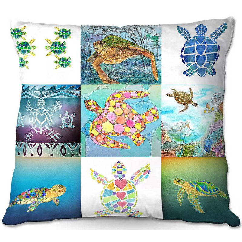 Coussin décoratif carré collage de tortue de canapé, 18 po x 18 po