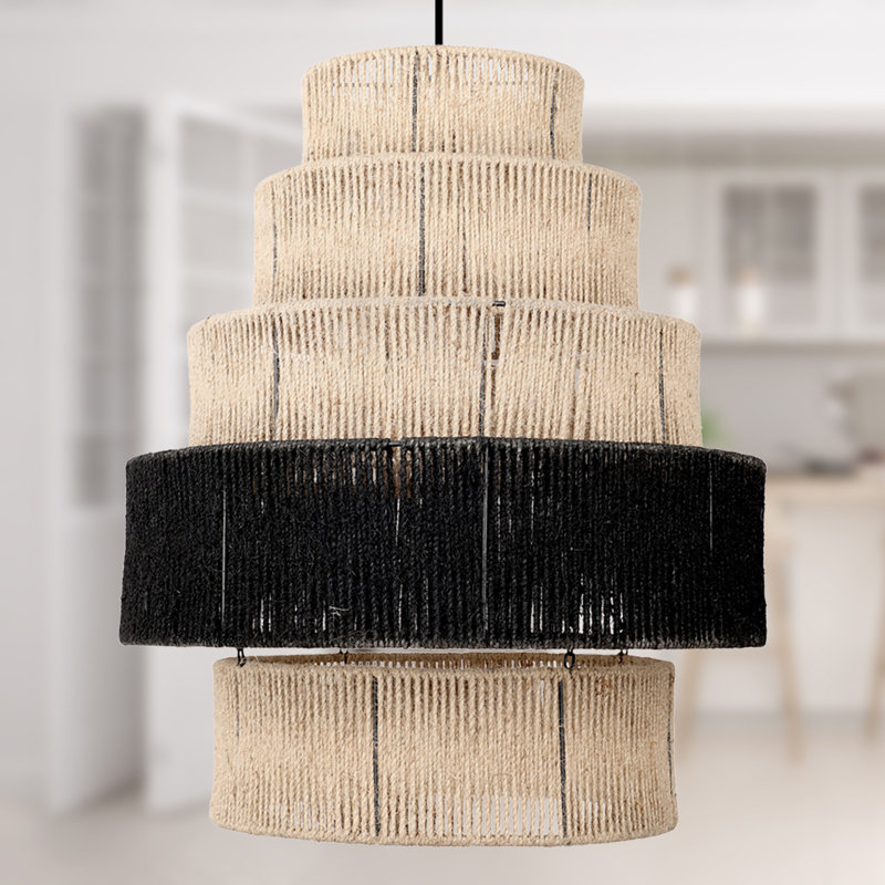 22"W Aatreya Tiered Natural Jute Chandelier Pendant